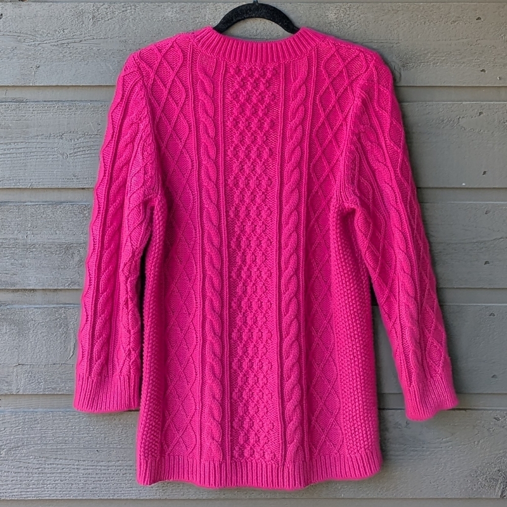 Talbots Magenta Pink Cable Knit Crew Neck Sweater Size Large Cotton Wool - Picture 5 of 6